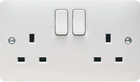 Hager WMSS82 Sollysta 13A 2 Gang Double Pole Switched Socket Dual Earth - White