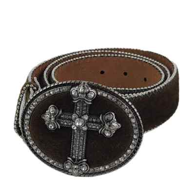 Calf Hair Belt Rhinestone Cross Buckle Belt Large