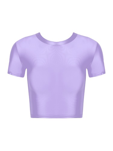 FEESHOW Women's Glossy Short Sleeve Crop Tops T-Shirt Gym Yoga Sports Tops AU - Picture 55 of 80