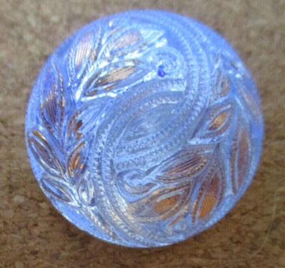 1-Czech Glass Gold/Clear Leaf Design-UV Reactive Front-Silver Back Button #297