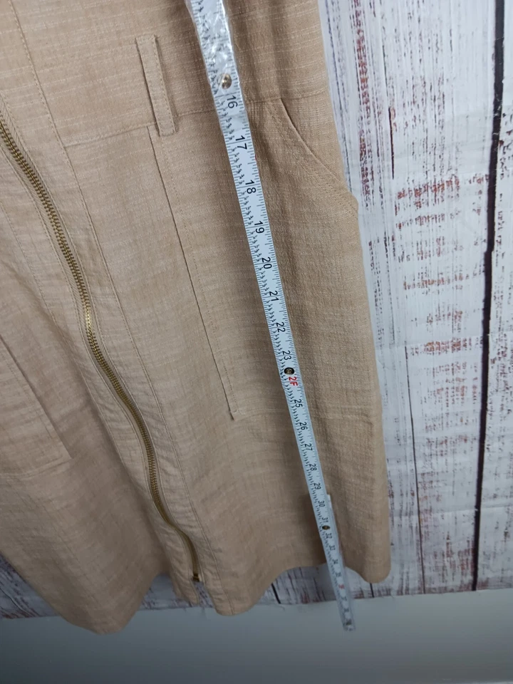 SHARAGANO Venice O-Ring Zip-Up Sleeveless Shirt Dress Women's 10 Tan Pockets  - Image 3 of 4