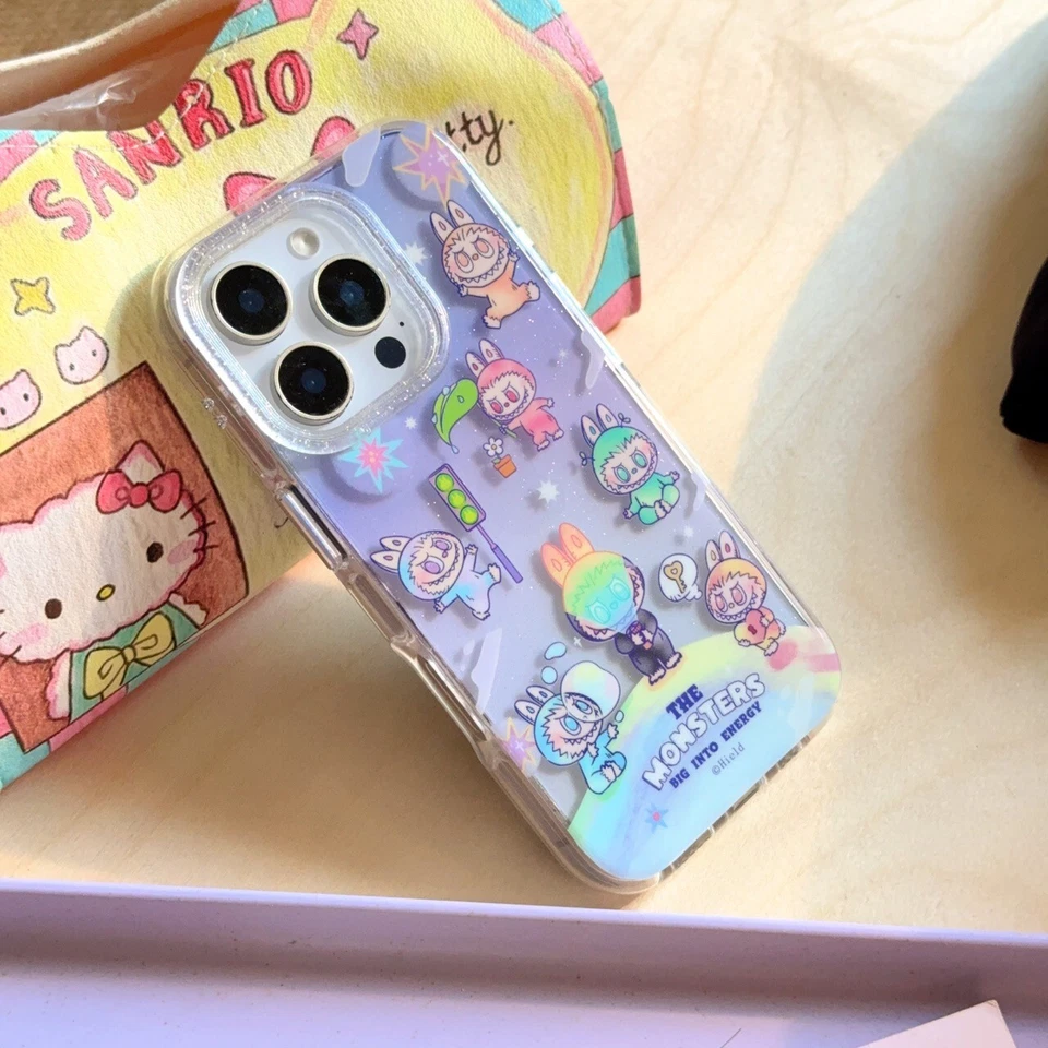 可爱 Labubu 怪物闪光外壳 保护套 适合 iPhone 16 Pro Max 15 14 13 Pro — 第 4/4 张图片
