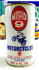 Vintage NITRO 9 Motorcycle Fuel Additive 4 oz Metal Can Full - Skull Cross Bones