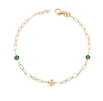 Bracciale a Catena in Ottone con Perle di Fiume Piatte | Chapeau Atelier
