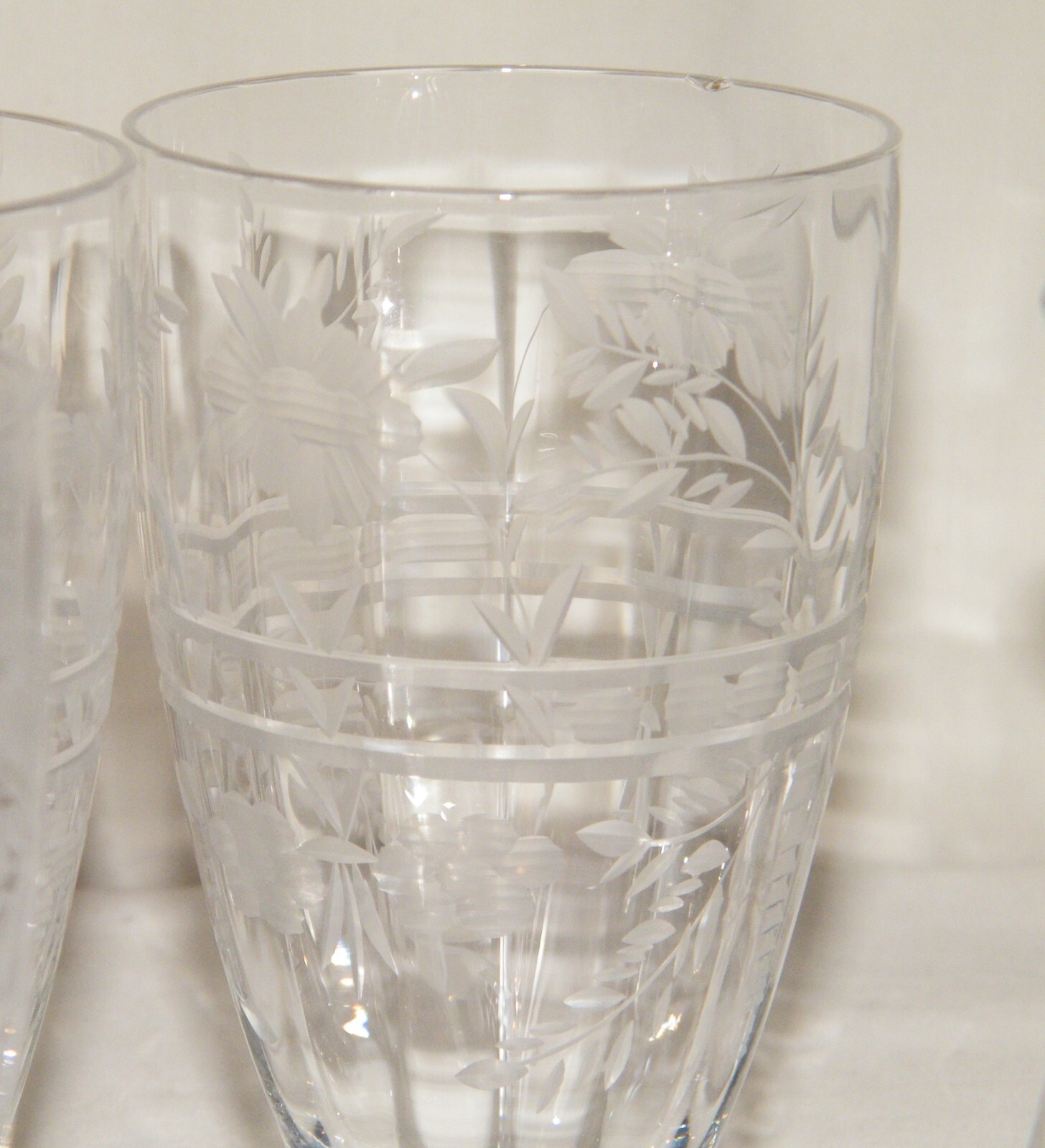 (8) ROCK SHARPE "Anniversary" CLEAR FOOTEDETCHEDOPTIC GLASS TUMBLERS