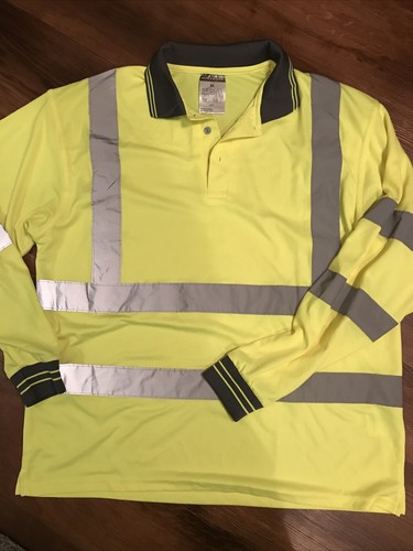PortWest S277 Hi-Vis Polo Shirt XL Reflective LS Safety Unisex Neon Yellow NWOT