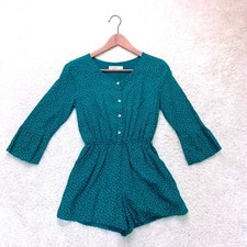 Abercrombie Kids Green Polka Dotted 3/4 Sleeve Romper Shorts 11/12 XS Small