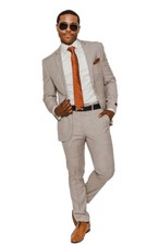 Slim Fit TAN Windowpane Plaid 2 Button Mens Suit Notch Lapel 16308 BY AZARMAN