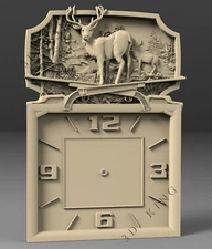 3D STL Model WALL CLOCK DEER 2 for CNC Router Aspire Artcam 3D Printer Cut3D