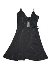New Look Black Glitter Strappy Frill Mini Dress Size UK 8