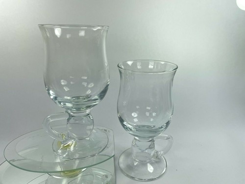 Vintage Whiskey Coffee Glass Mugs Applied Low Handle 6 1/2" T Rare Glass Cup C24 - Picture 10 of 12