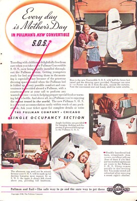 1938 Pullman Train Car Print Ad - Every Day is Mother's Day in Pullman's S.O.S.