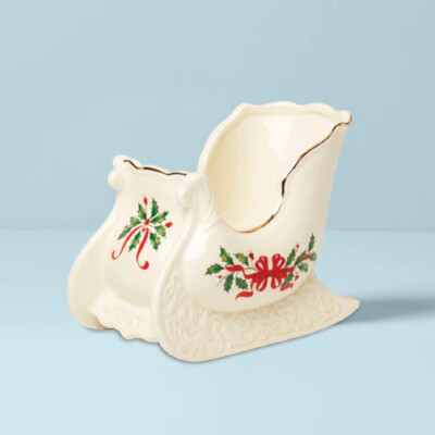 Lenox Christmas China HOLIDAY Holly Christmas Sleigh Centerpiece Bowl - N/O