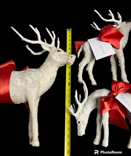 SET OF 3 OLIVE & COCO DECOUPAGE CHRISTMAS FREE STANDING REINDEER WITH TAGS - Picture 4 of 7