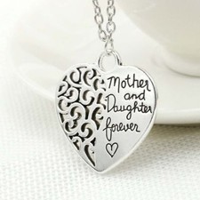 925 Sterling Silver Heart Mother Daughter Love Forever Fashion Pendant Necklace