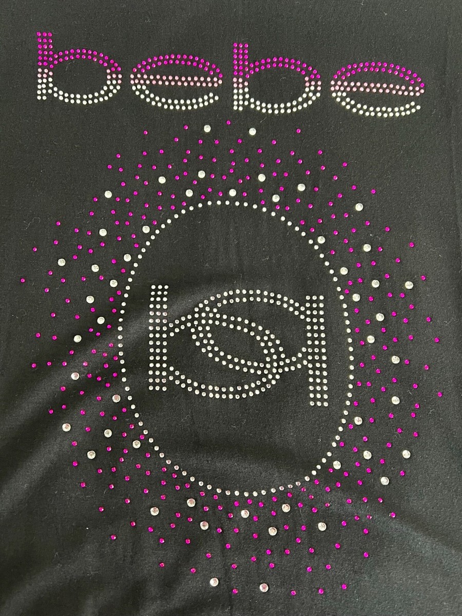 bebe Women Teen Size L Top Black Logo In Purple Pink Clear Gems | eBay