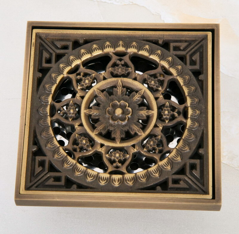 Antique Brass 100 * 100 mm Bathroom Floor Drain Garden Waste Grate