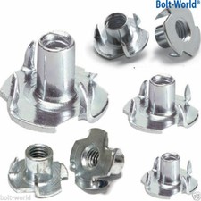 M4 M5 M6 M8 FOUR PRONGED T NUTS, CAPTIVE, BLIND INSERTS FOR WOOD, FURNITURE