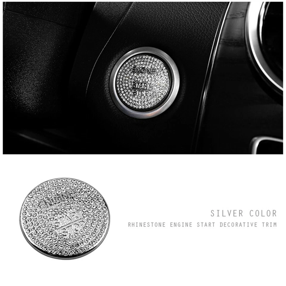 Para Mercedes Benz Bling Motor Arranque Parada Botón Cubierta Borde Adhesivo Accesorio Foto 2 de 4