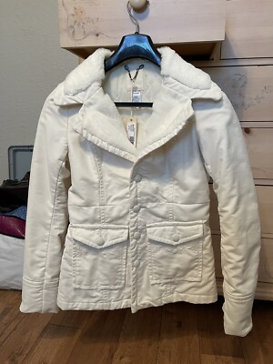 DIESEL Women's White Coat Jacket w Fur Large