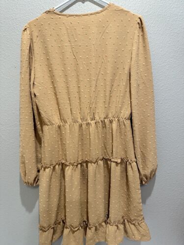 Womens Dress Size Large Boho Tan Festival Mini Layered Western Chic V-Neck - Picture 6 of 8
