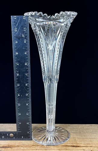 American Brilliant Cut Crystal Glass Flute Vase SAW TOOTH RIM 12” TALL: EAPG - Picture 17 of 19