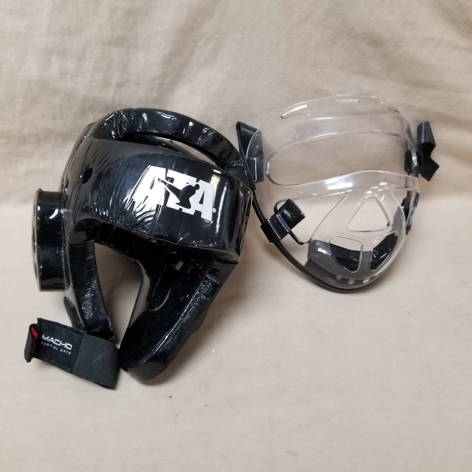 ATA Macho Martial Arts Taekwondo Karate Helmet Head Gear W/ Face Shield