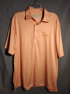 DONALD ROSS Golf L Short Sleeve Polo Shirt Blackstone GC Logo Orange White Check
