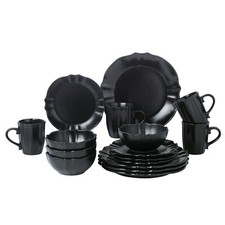 Stylish and Elegant 16 Piece Scalloped Edge Dinnerware set  - Black