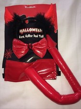 Halloweenowe uszy, kołnierz i ogon w kolorze czerwono-czarnym