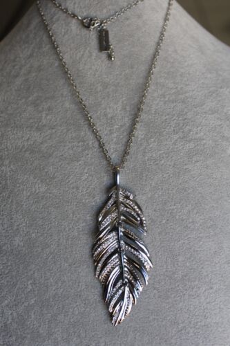 The limited  Crystal Pave Silver Leaf Pendant Necklace - 30 " - Picture 1 of 7