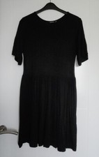 BOOHOO BLACK SHORT RUFFLE SLEEVE JERSEY TSHIRT SKATER DRESS UK 10