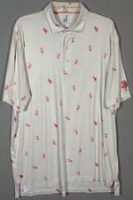 Johnnie O Polo Shirt Men XL White Pink Parrot AOP Featherweight Performance Golf