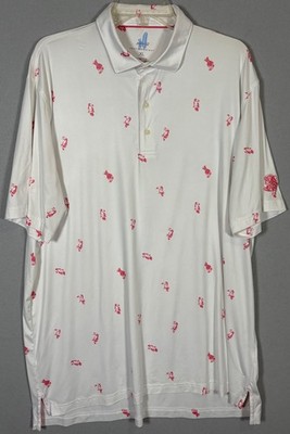 Johnnie O Polo Shirt Men XL White Pink Parrot AOP Featherweight Performance Golf