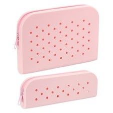 2 Pack Silicone Pencil Pouches, Pencil Pouch Case, Pink