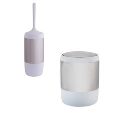 Smooth Matte Stainless Waste Bin and Brush  Dimensions: 7.9" x 7.9" x 9.8"- ...