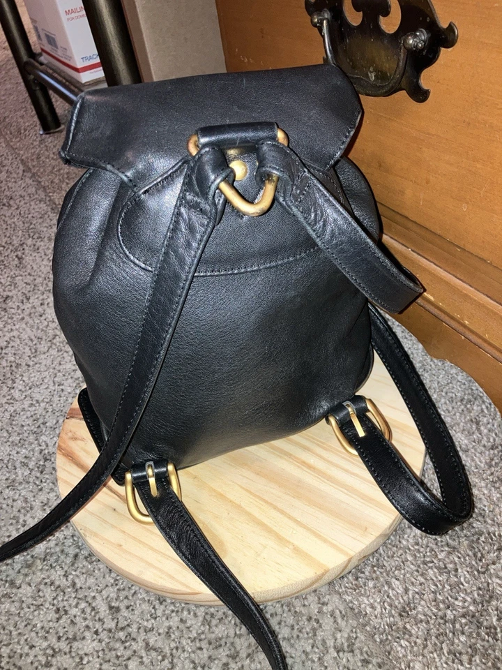 Mochila Saddle Americana By Sharif Vintage Negra 100% Cuero Genuino Foto 3 de 4