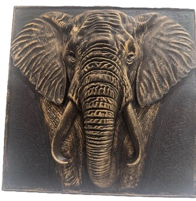 Elephant Head Relief Sculpture 3D 9  X 9  Wall Art Rustic Cabin Lodge Decor Sign