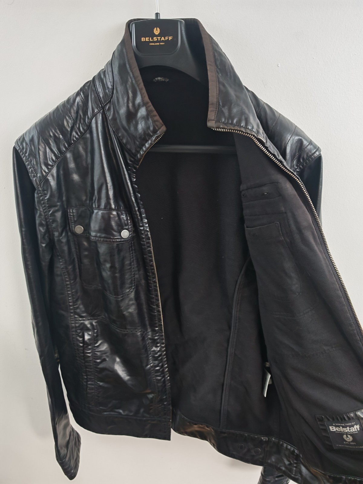 Belstaff Black Polyurethane Coated Moto Biker Jacket Mens Size Large image 5