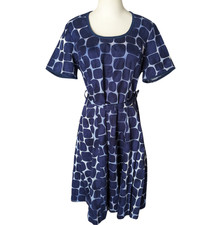 Vintage 1960s Debra-Lee Blue Round Neck Short Sleeve A-line Belted Dress Size 12