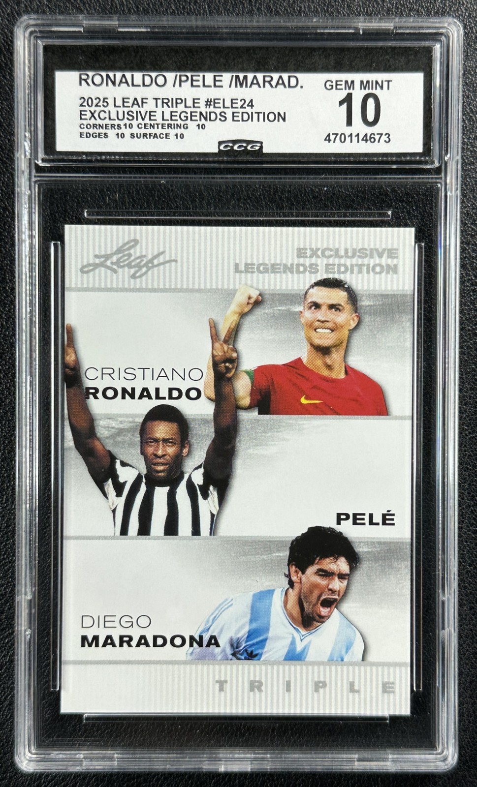 CRISTIANO RONALDO PELE DIEGO MARADONA CGC 10 2025 LEAF EXCLUSIVE LEGENDS 4673