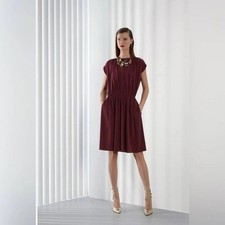 St. John Bateau Neckline Knee-Length Blouson Dress Chambord 10