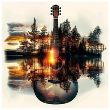5D Diamond Art Kits for Adults Guitar, Full Round Drill Forest Landscape Diamond
