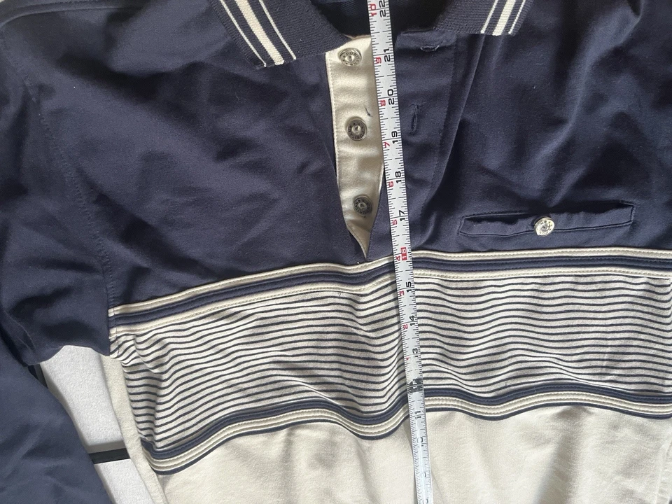 Vintage 1960s Men’s Puritan Great Gatsby Navy Puffy Long Sleeve Polo Shirt Sz M - Image 3 of 4