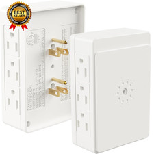 2 Pack Side Outlet Plug Adapter, 6-Outlet Extender, 3-Prong, Multiple Plug, Wall