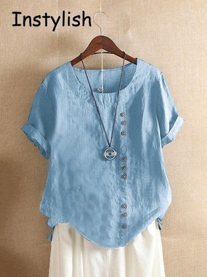 Womens Short Sleeve T Shirts Loose Tops Cotton Summer Pullover Blouse Plus Size