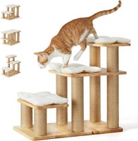 Fukumaru Hundetreppe 3 Stufen Aus Gummiholz & Jute, 18-51Cm HöHenverstellbar,