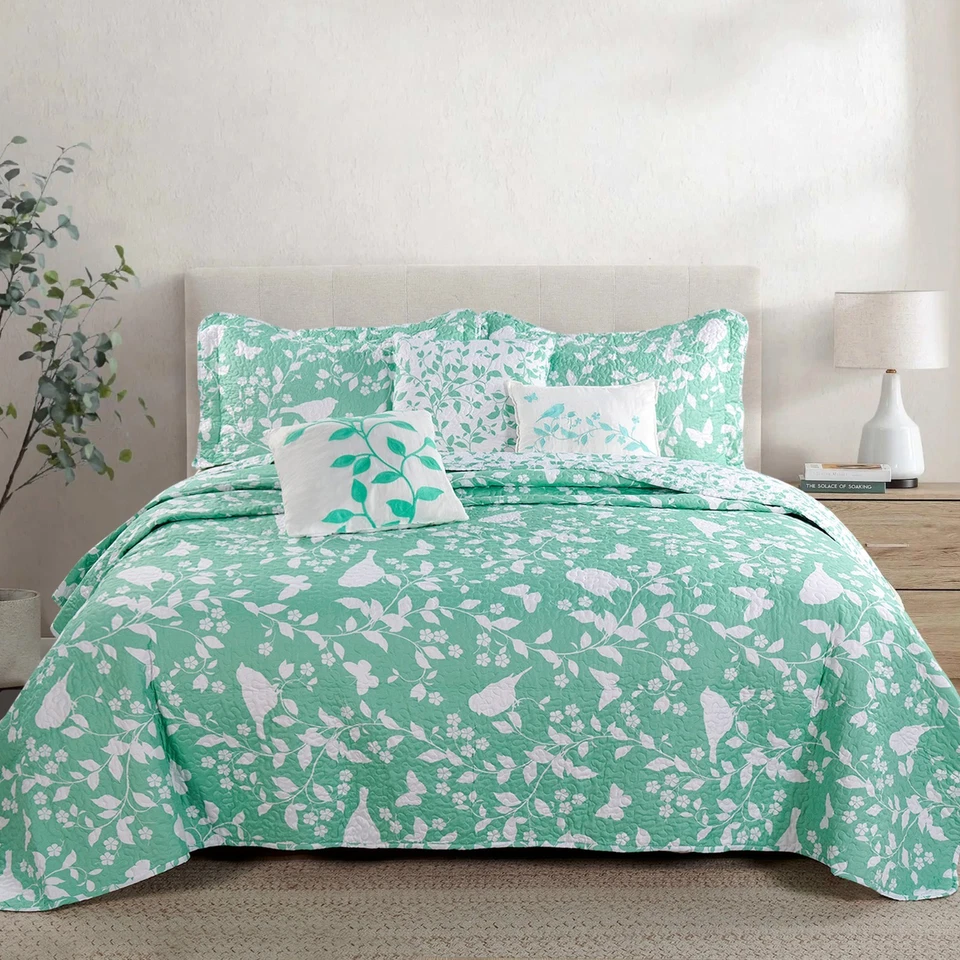 Juego de colcha edredón reversible Birdsong 6 piezas ropa de cama suave elegante para king/queen Foto 2 de 4