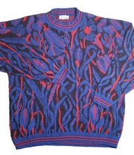 Vtg Brunny Knit Sweater Coogi Style Colorful Dad Grandpa Cosby 80s USA MADE Sz L