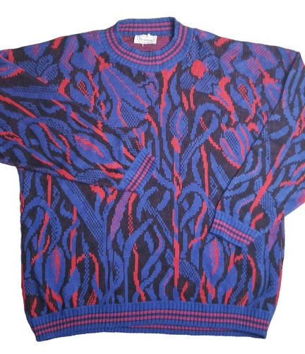 Vtg Brunny Knit Sweater Coogi Style Colorful Dad Grandpa Cosby 80s USA MADE Sz L